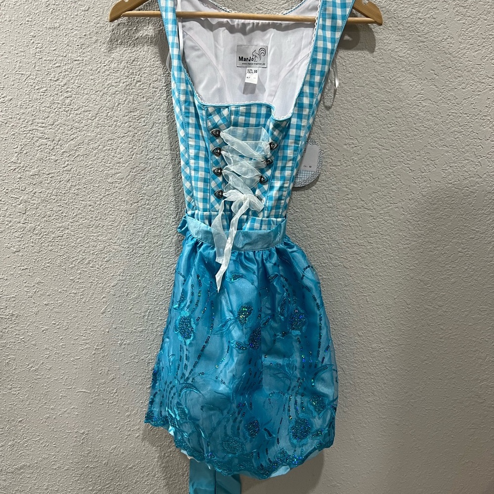 New With Tags MarJo Trachten 2pc Dirndl Oktoberfest Dress Size EU 32 Blue Sequin